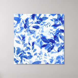 Abstract Blue and White Leaves Canvas Print