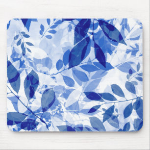 Abstract Blue and White Leaves Mouse Mat
