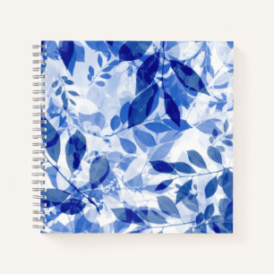 Abstract Blue and White Leaves Notebook