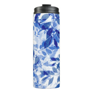 Abstract Blue and White Leaves Thermal Tumbler
