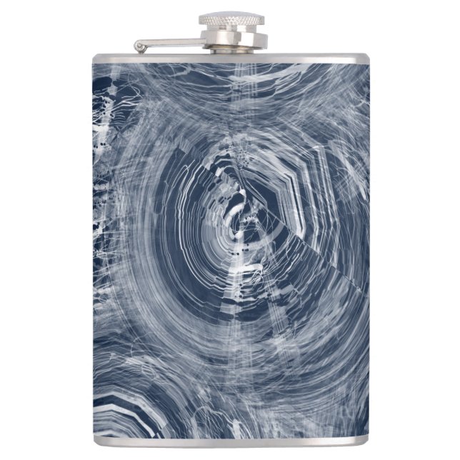 Abstract Blue and White Swirl Pattern Hip Flask (Front)