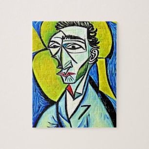 Abstract Blue and Yellow Funny Art Man Portrait Jigsaw Puzzle