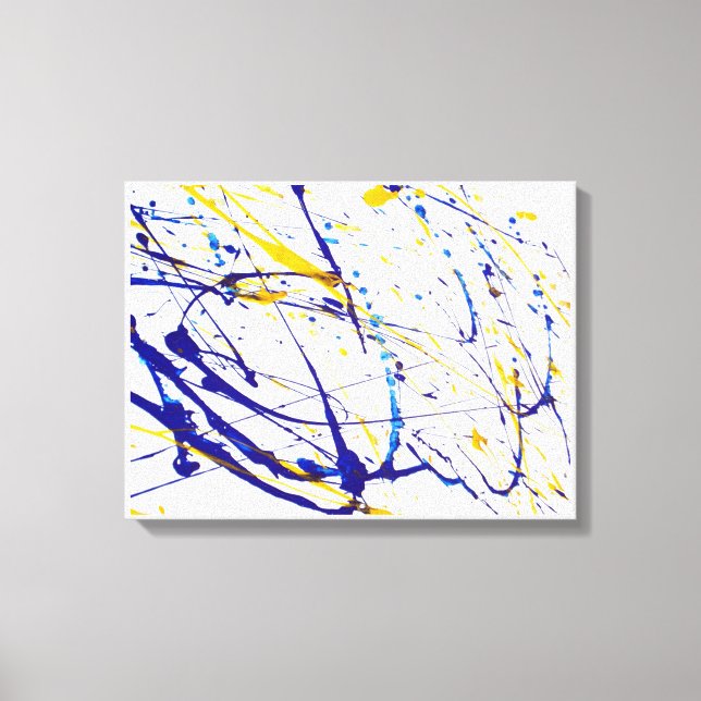 Abstract Blue and Yellow Paint Splatter Canvas Print (Front)