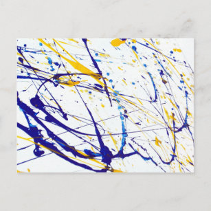 Abstract Blue and Yellow Paint Splatter Postcard