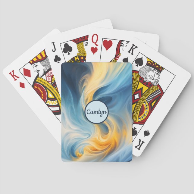 Abstract Blue and Yellow Smoke Playing Cards (Back)
