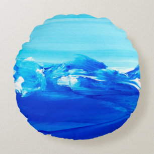 Abstract blue art painting background. Modern art. Round Cushion