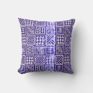 Abstract Blue Batik Pillow - Distressed