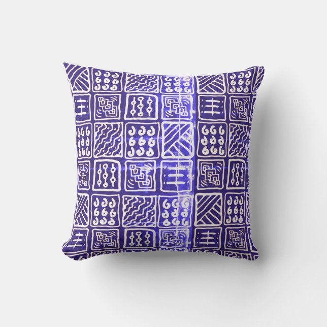Abstract Blue Batik Pillow - Distressed (Front)