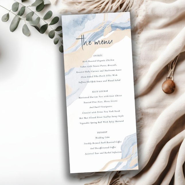Abstract Blue Beige Coastal Wedding Menu Card (Creator Uploaded)