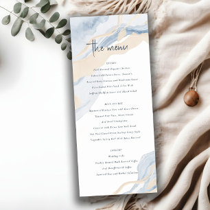 Abstract Blue Beige Coastal Wedding Menu Card