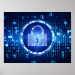 Abstract Blue Binary Data Background Poster