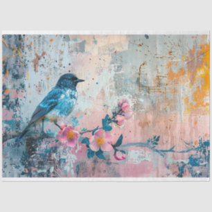 Abstract Blue Bird on a Limb Background Decoupage Tissue Paper
