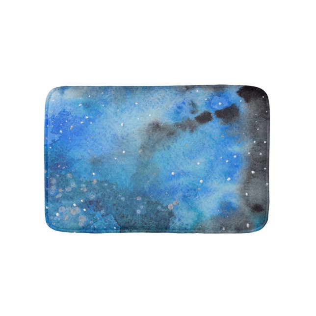Abstract Blue Black Watercolor Bath Mat (Front)