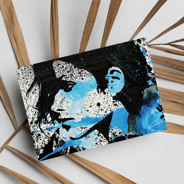 Abstract  Blue Black White Girl Watercolor Art Postcard (Abstract Blue Black White Girl Watercolor Art)