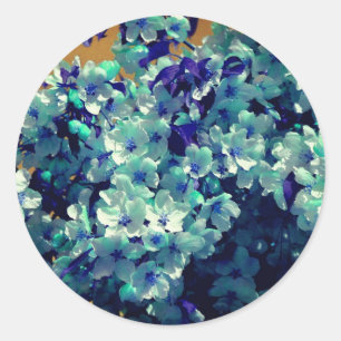 Abstract Blue Blossoms Floral Classic Round Sticker