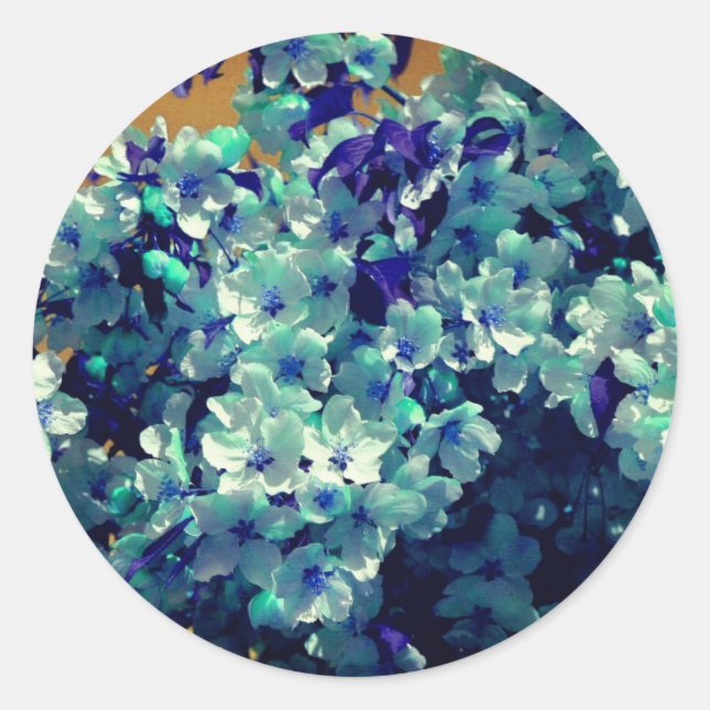 Abstract Blue Blossoms Floral Classic Round Sticker (Front)