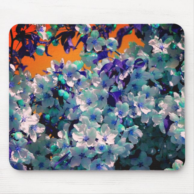 Abstract Blue Blossoms Flower Art Mouse Mat (Front)