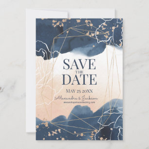Abstract Blue Blush Gold Watercolor Luxury Save The Date