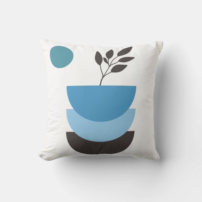 Abstract blue botanical leaf cushion (Front)