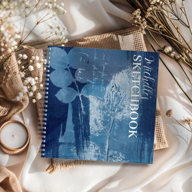 Abstract  Blue Botanical Sketchbook Monogram Notebook (Creator Uploaded)