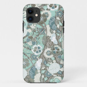 Abstract Blue Brown Flowers iPhone 11 Case