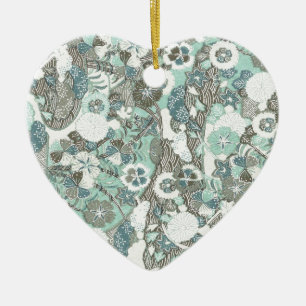 Abstract Blue Brown Flowers Ceramic Tree Decoration