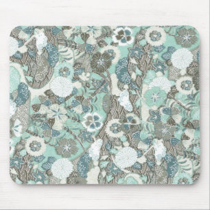 Abstract Blue Brown Flowers Mouse Mat