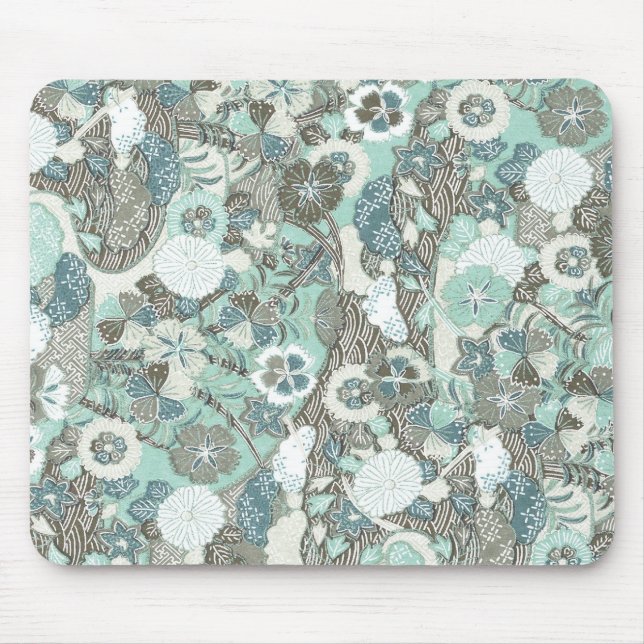 Abstract Blue Brown Flowers Mouse Mat (Front)