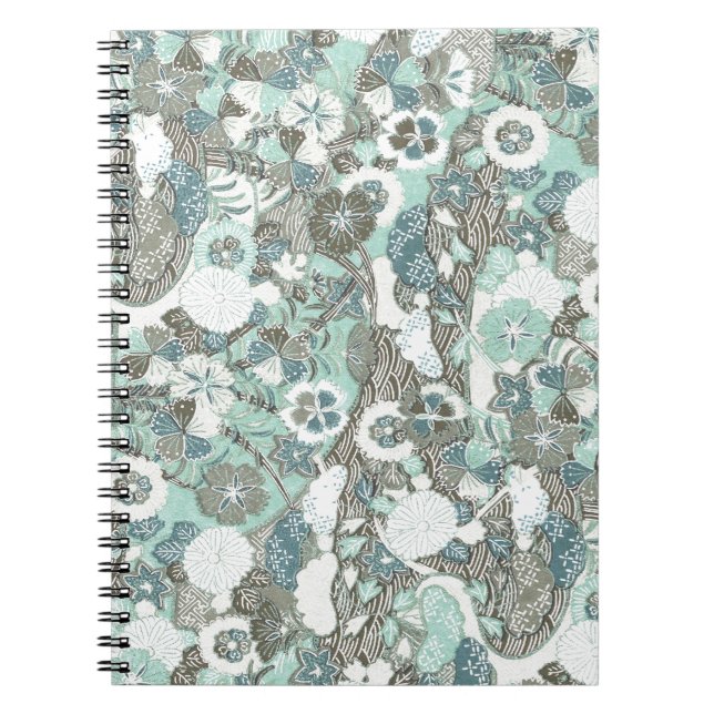 Abstract Blue Brown Flowers Notebook (Front)