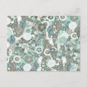 Abstract Blue Brown Flowers Postcard