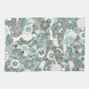 Abstract Blue Brown Flowers Tea Towel