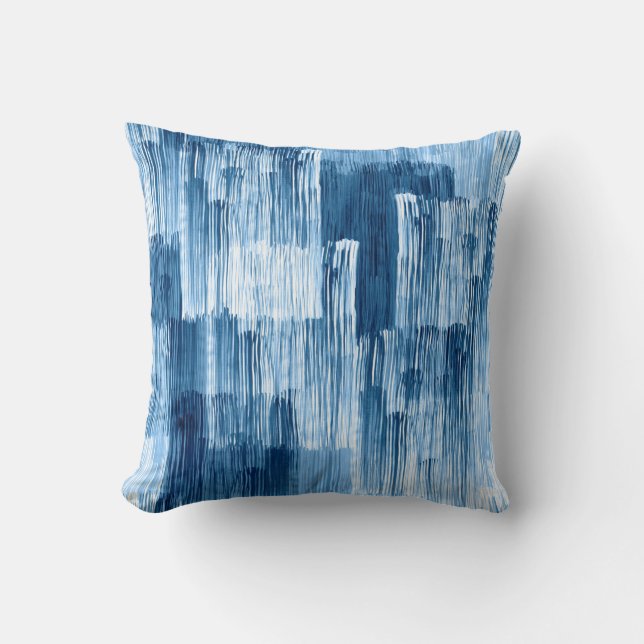 Abstract blue brushstrokes painting pattern cushion (Front)