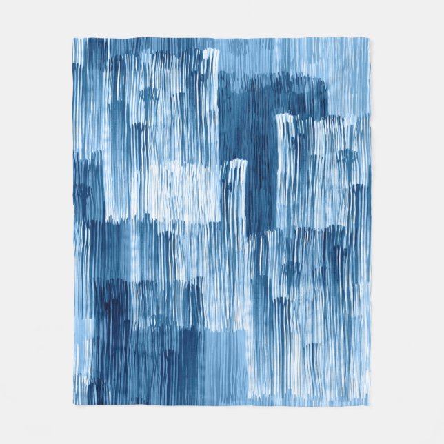 Abstract blue brushstrokes painting pattern fleece blanket (Front)
