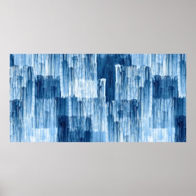 Abstract blue brushstrokes painting pattern poster (Front)