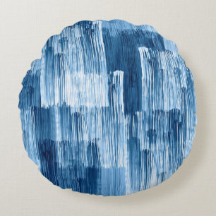 Abstract blue brushstrokes painting pattern round cushion