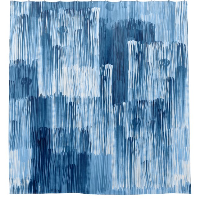 Abstract blue brushstrokes painting pattern shower curtain (Front)