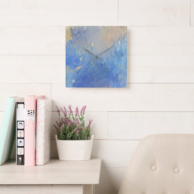 Abstract Blue Brushstrokes Square Wall Clock (Reading Room)