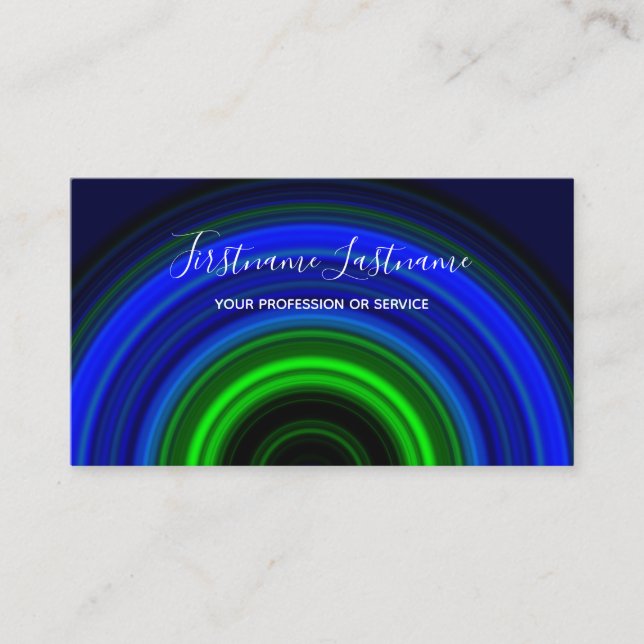 Abstract blue circles green circles calligraphy business card (Front)