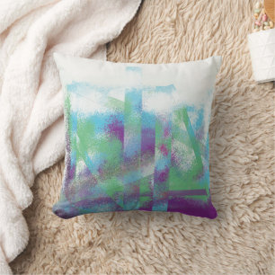 Abstract Blue City in dawn, purple green Cushion
