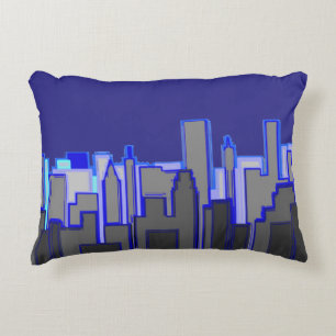 Abstract Blue City Skyline Art Decorative Cushion
