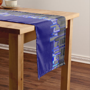Abstract Blue City Skyline Art Short Table Runner