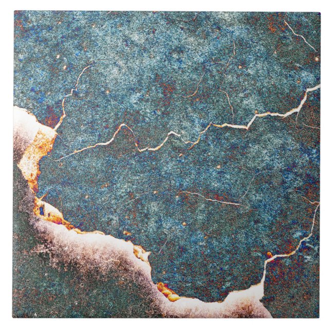 Abstract Blue Cracked Stone Rust Tile (Front)