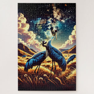 Abstract Blue Cranes – Artistic Nature Scene Jigsaw Puzzle