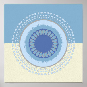 Abstract Blue & Cream Flower Circle Design Print