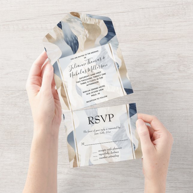 Abstract Blue Cream Sea Sand Ocean Beach All In One Invitation (Tearaway)