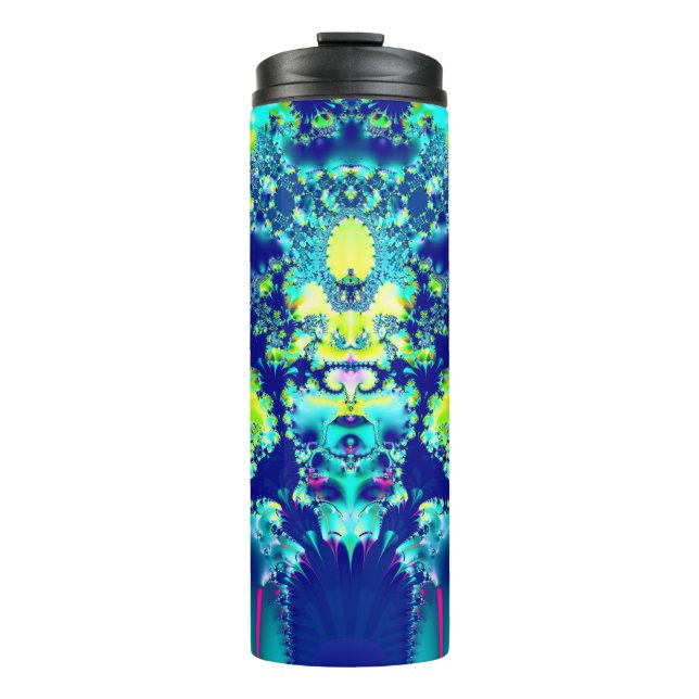 Abstract Blue Cyan Green Fractal Thermal Tumbler (Front)