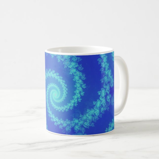 Abstract Blue Cyan Spiral Fractal Coffee Mug (Front Right)