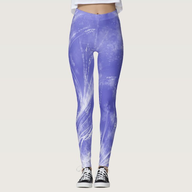 Abstract Blue Dandelions & fireflies   Leggings (Front)