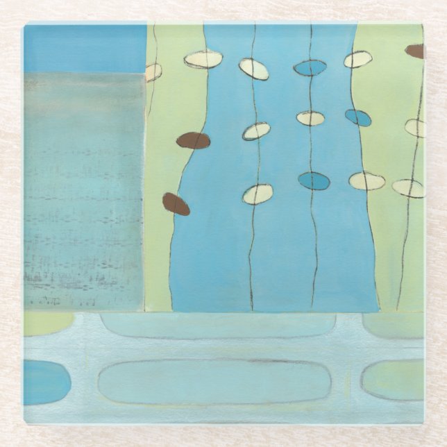 Abstract Blue Egg Parade Glass Coaster (Front)