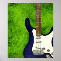 Abstract blue electric guitar w/green background